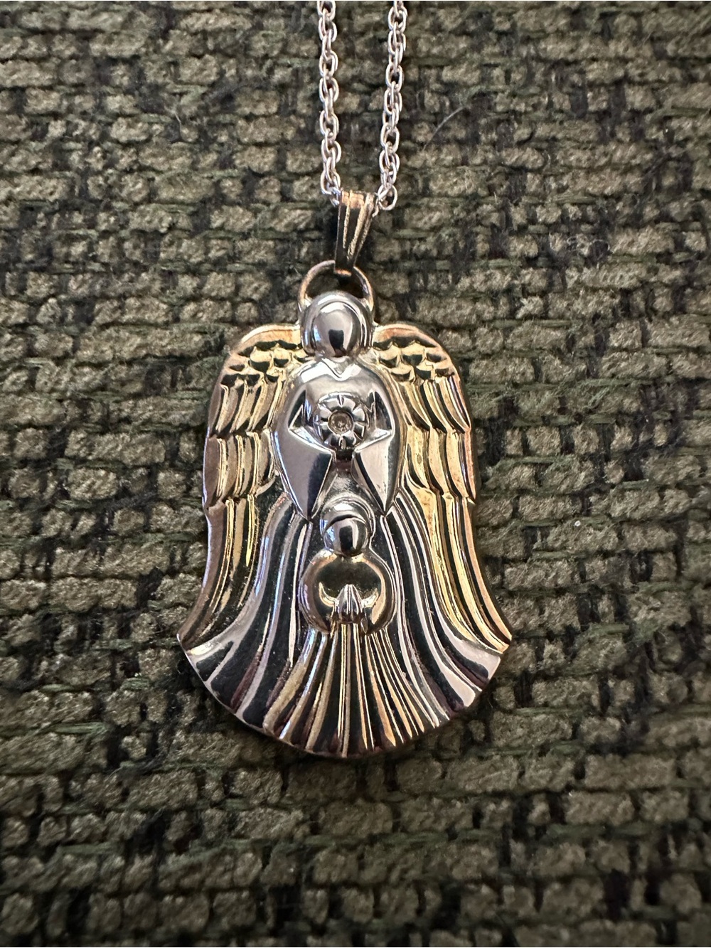 Vintage Lenox Gorham Sterling Guardian Angel w/Child Pendant & Chain